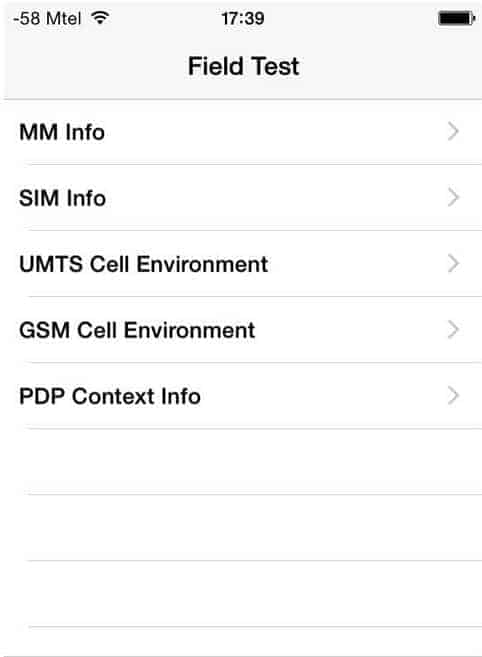 iPhone Field Test Mode options - iPhone Signal Strength Number