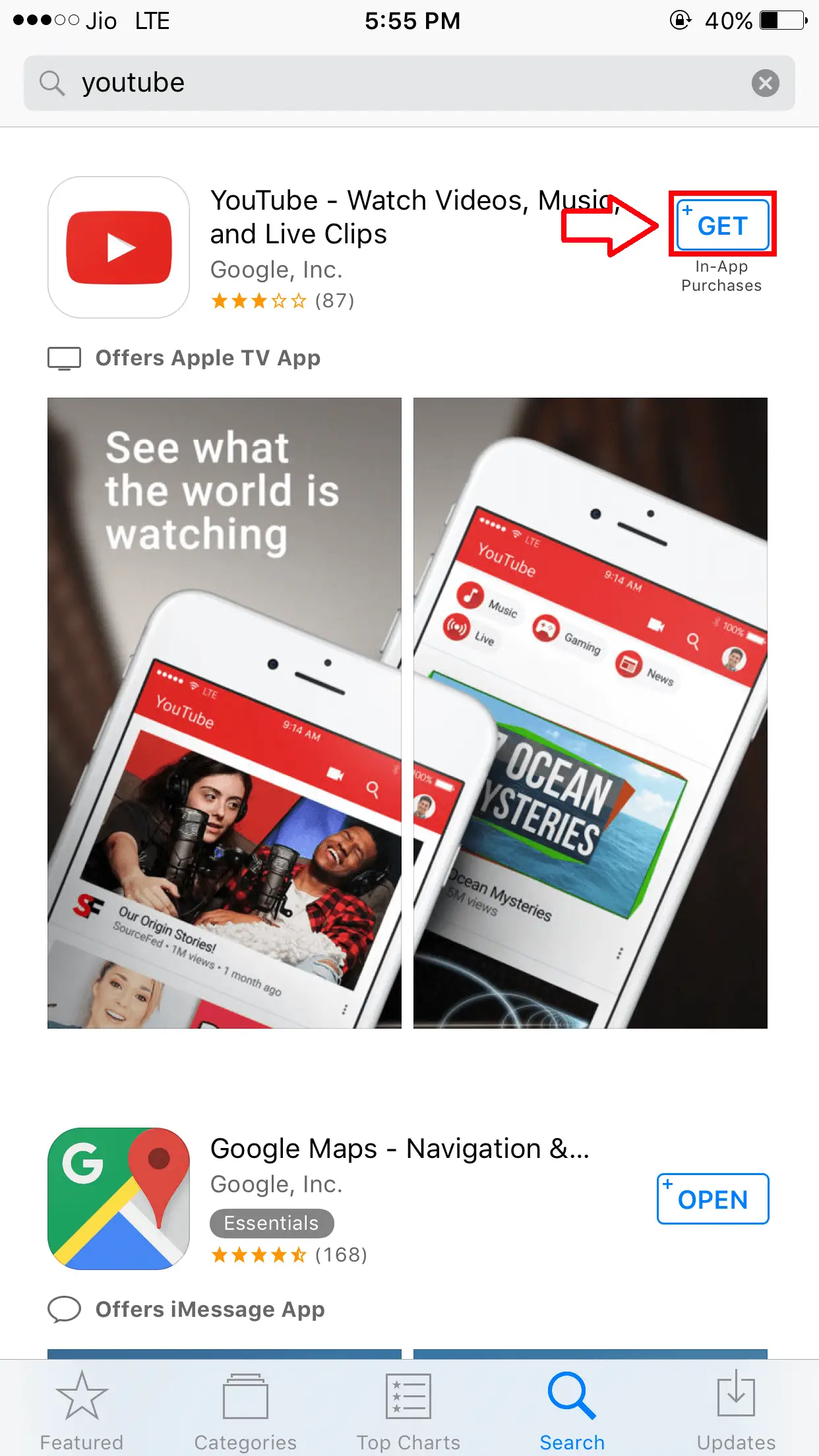 Download YouTube from App Store