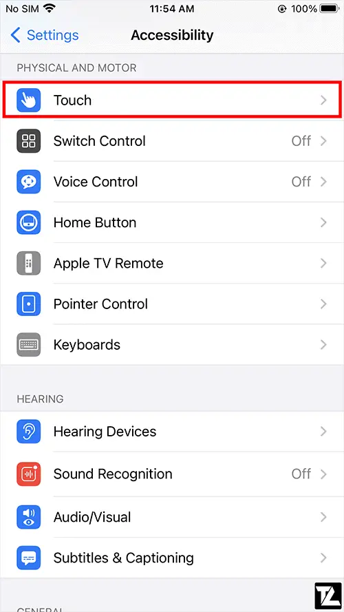 Accessibility Touch Settings