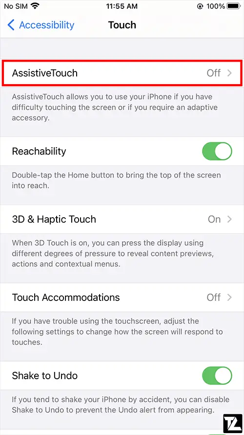 AssistiveTouch in Touch Settings