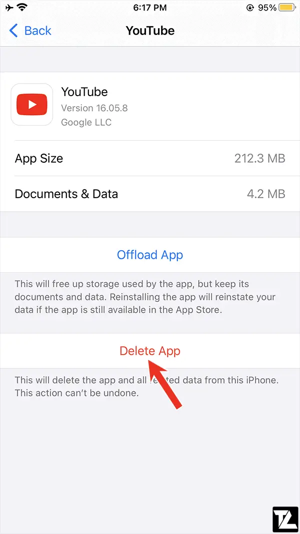 Delete App from iPhone Storage Space Settings
