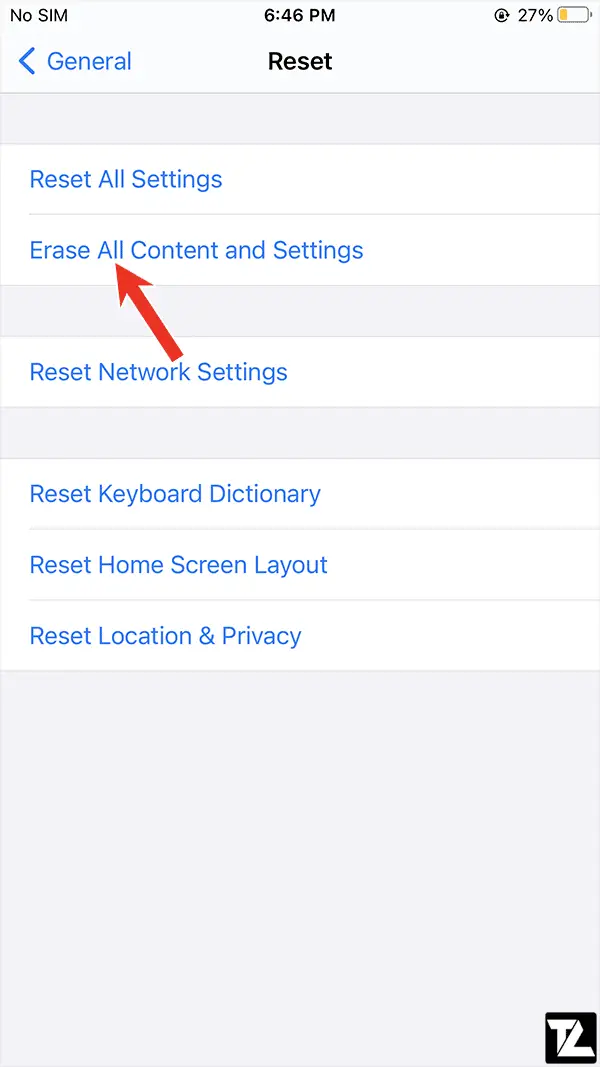 iPhone Erase All Content and Settings