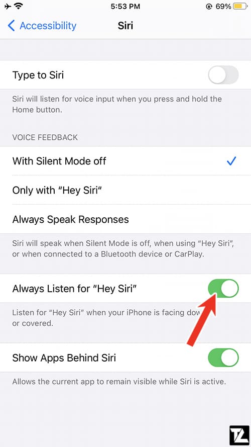 Always Listen for "Hey Siri" - Siri Accessibility Settings