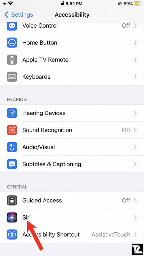 Siri Accessibility Settings