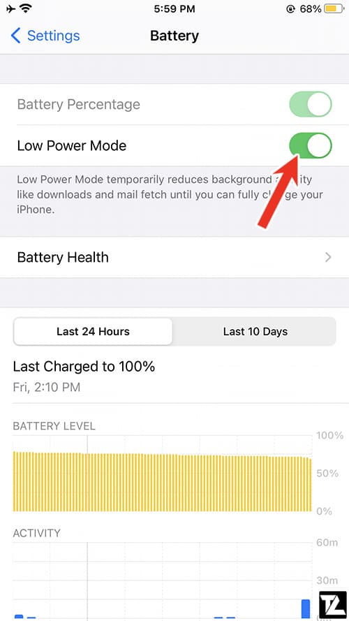 iPhone Low Power Mode Battery Settings