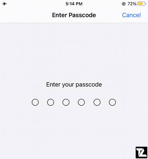 iPhone Settings Enter Passcode
