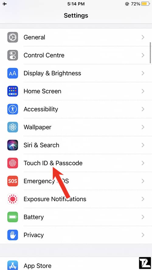 iPhone Touch ID & Passcode settings