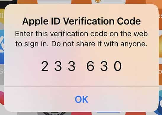 Apple ID Verification Code iPhone Popup