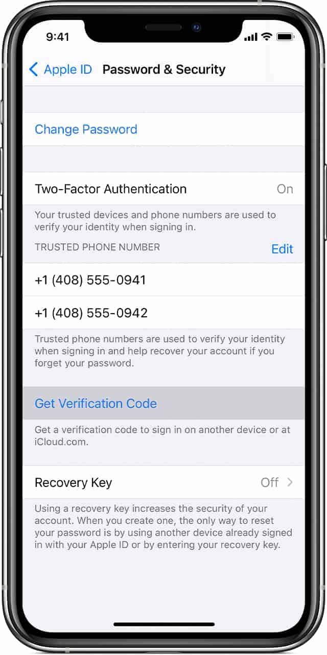 Get Apple ID Verification Code from iPhone Settings