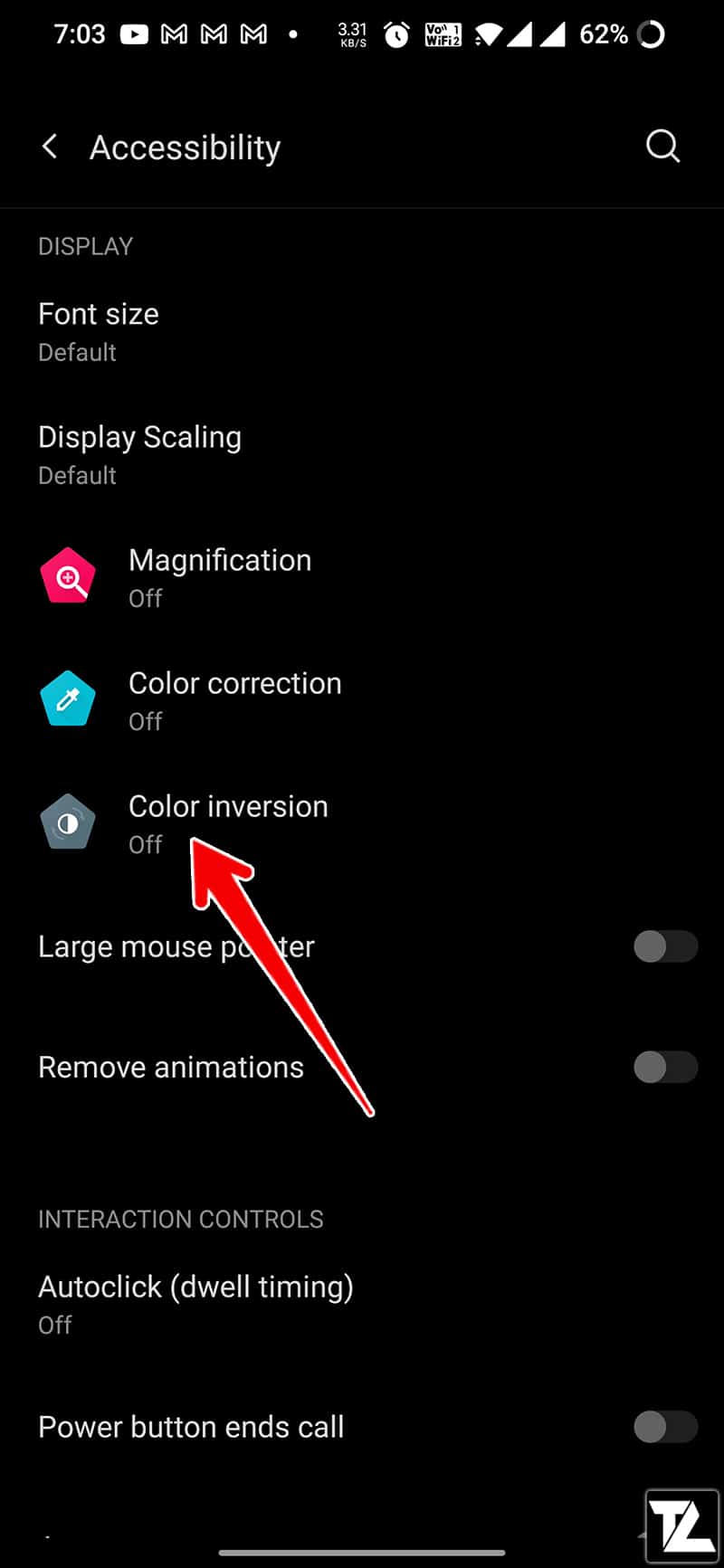 Android Accessibility Settings Color Inversion