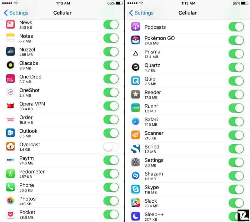 Cellular Data Usage and Settings for apps