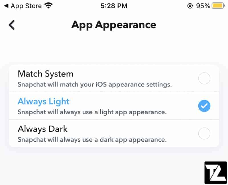 Snapchat Always Light Mode
