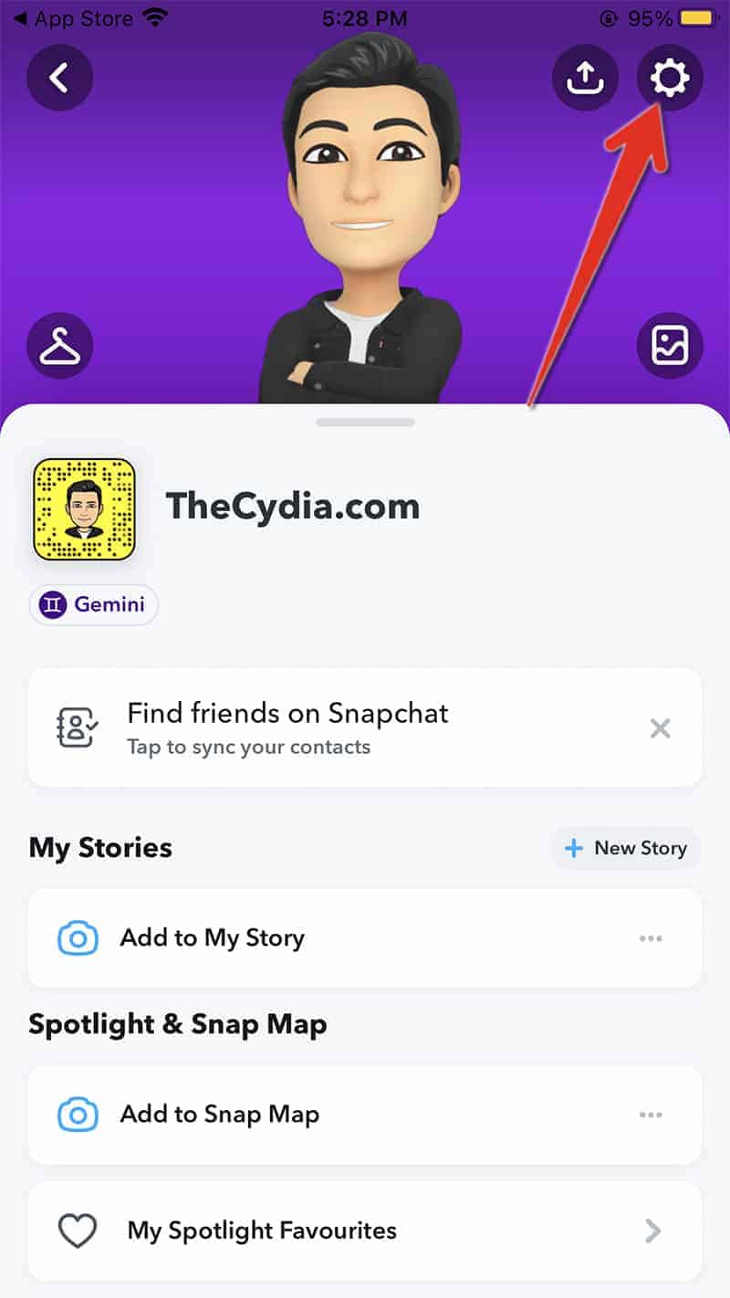 Snapchat Profile Gear Icon