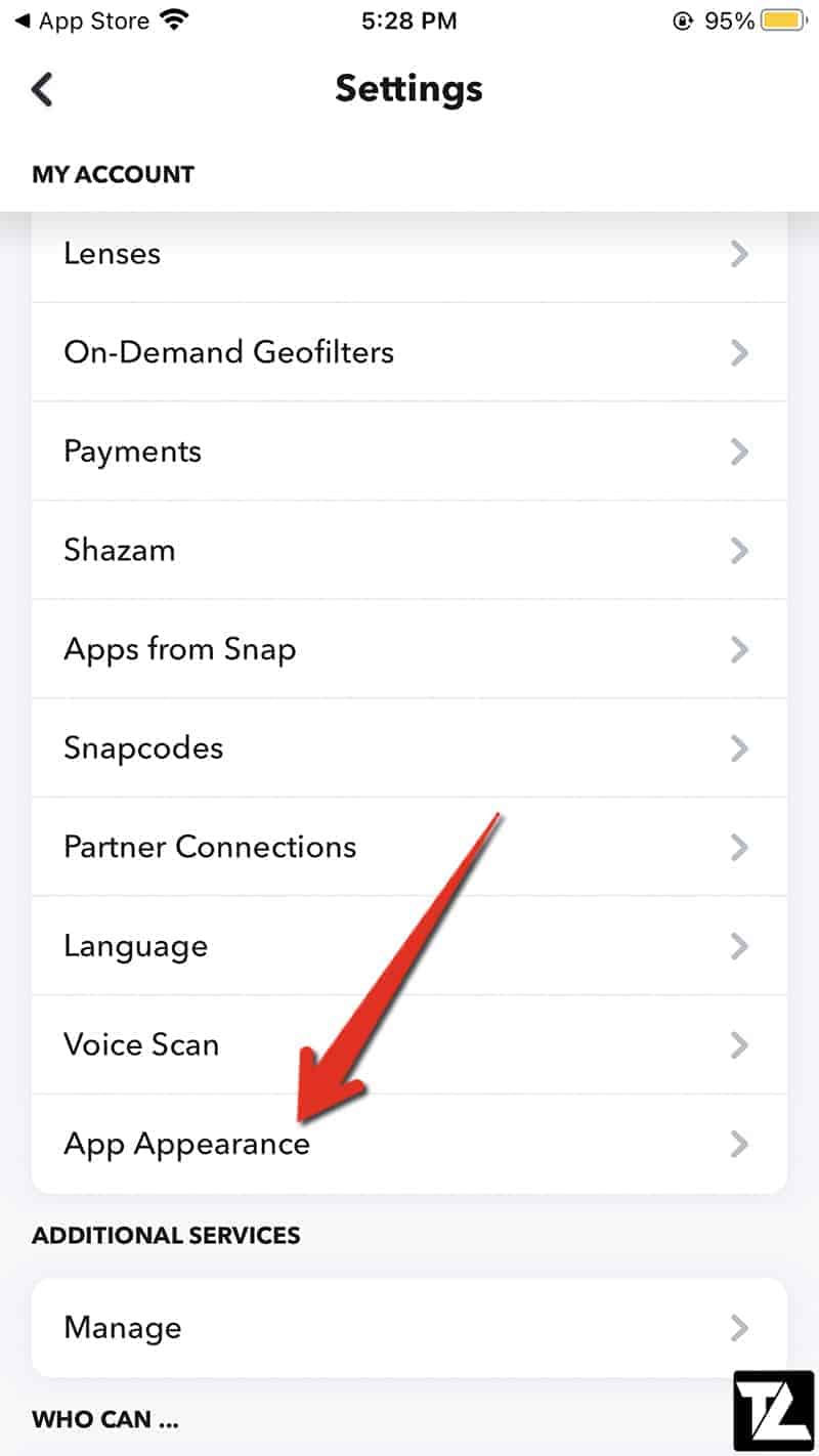 Snapchat Settings App Appearance