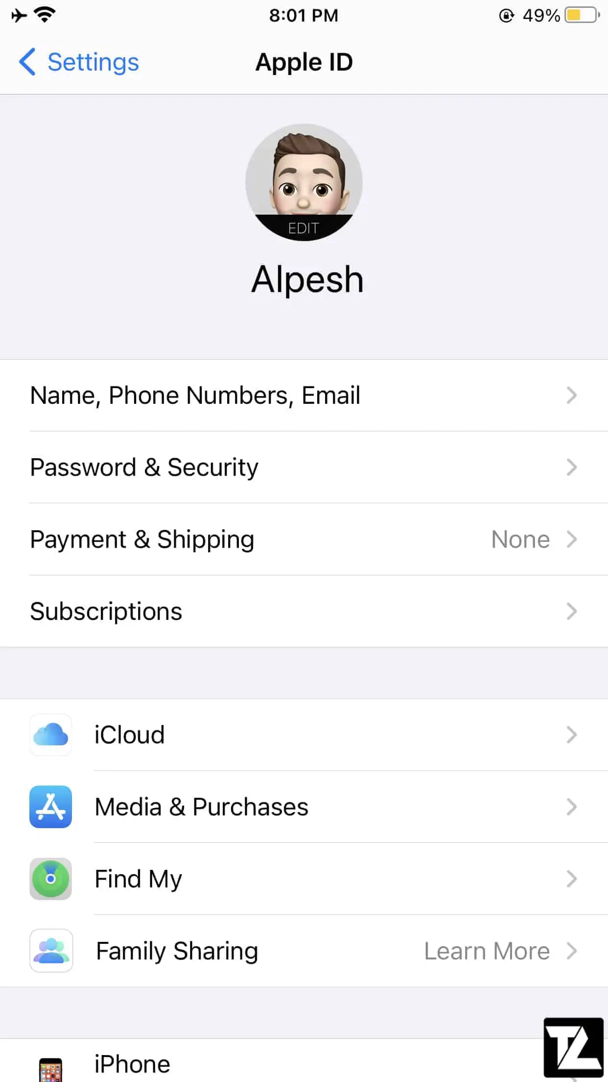 iPhone Apple ID Settings iCloud