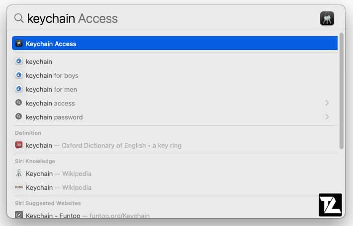 macOS Spotlight Search Keychain Access