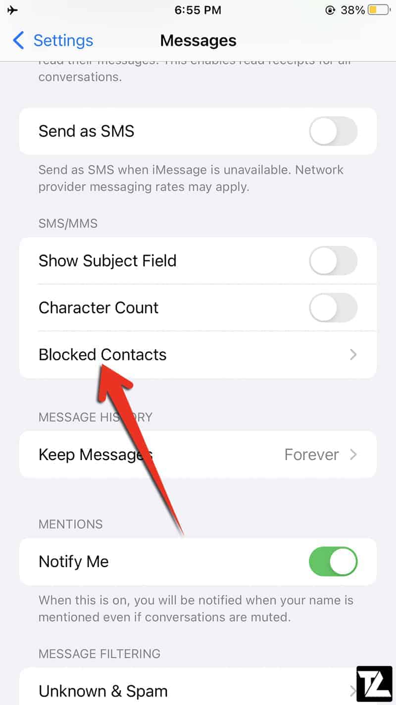 iOS Messages Blocked Contacts