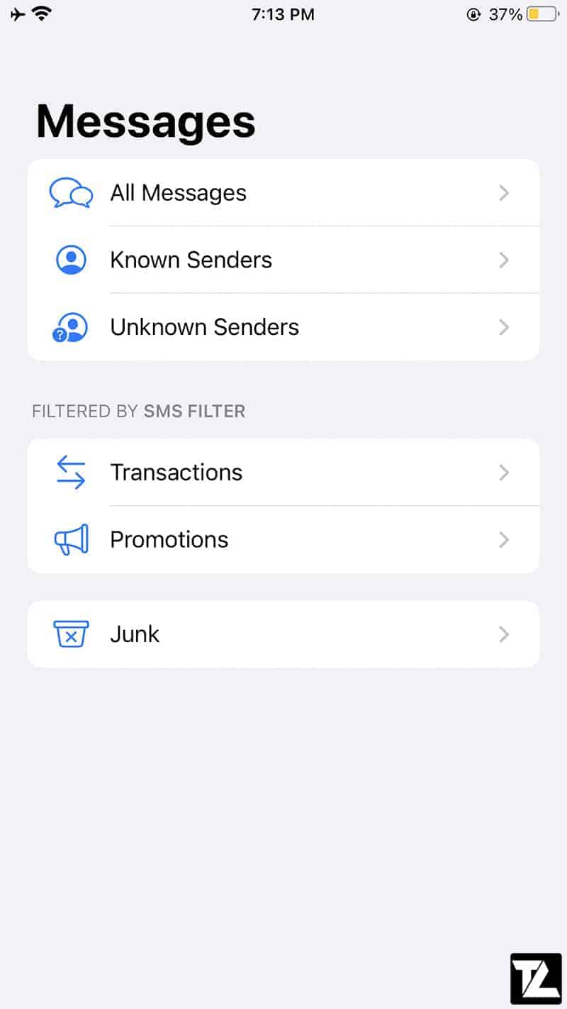 iOS Messages Known Senders & Unknown Senders Filters