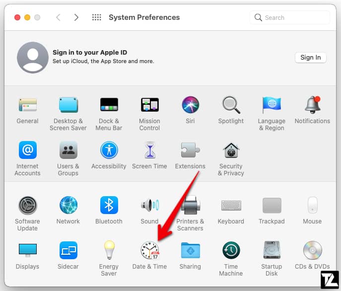 macOS System Preferences Date & Time