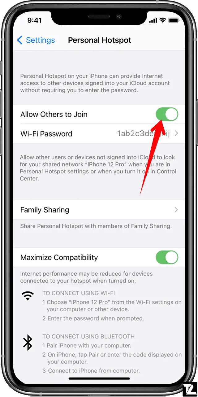 Allow Others to Join iPhone Hotspot Settings