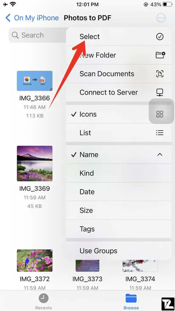 iOS Files app Select Option